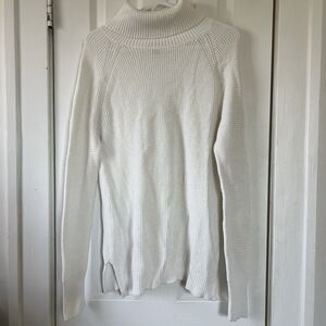 J.Crew 100% Cotton Mercantile White Waffle Knit Turtleneck Sweater Size Small